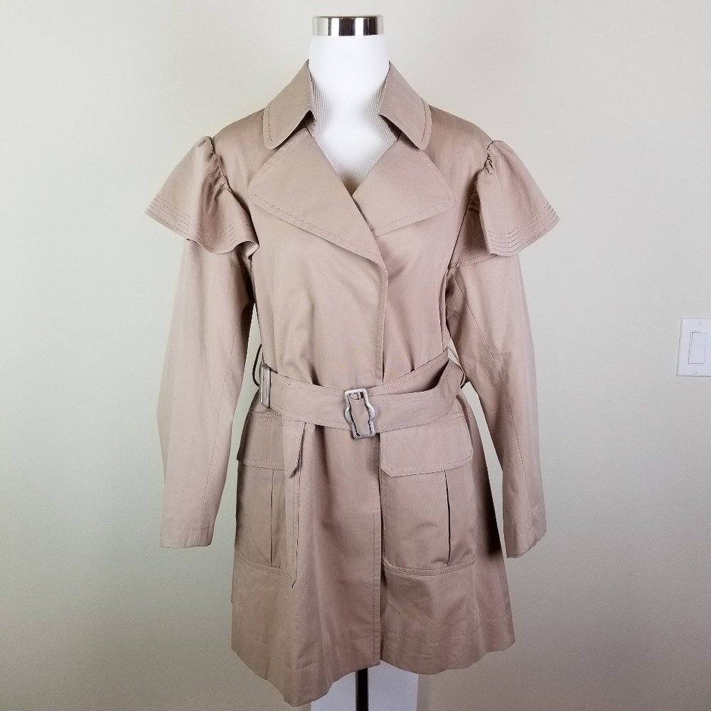 REBECCA TAYLOR Faille Ruffle Trench Coat Sz M
